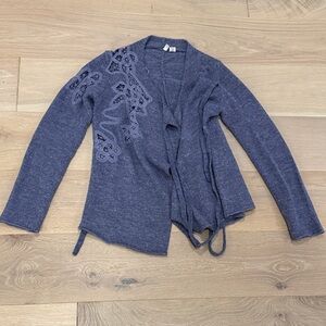 Anthropologie Moth Lace-Accent Women’s Long Sleeve Cardigan in Purple Shade